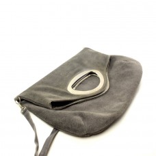 Женская сумка Бакетбэг замшевая кожа серая (Италия)
