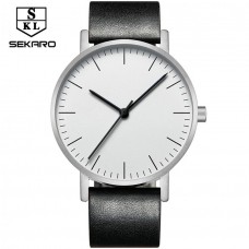 Мужские классические часы Sekaro Classic белые с черным ремешком