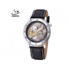 Мужские механические часы Shenhua Air серебристые с черным ремешком
