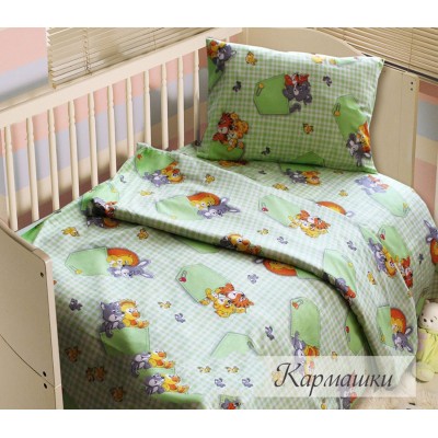 Комплект детского постельного белья Кармашки зеленые бязь белорусская