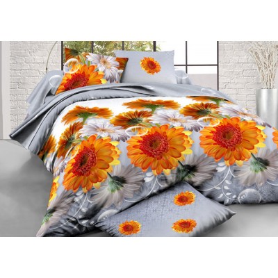 Комплект постельного белья Оранжевые цветы с ромашками микросатин 